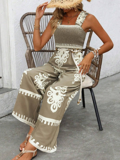 Women's Casual Sleeveless Printed Wide Leg Jumpsuit