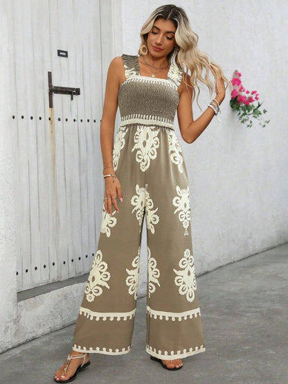 Women's Casual Sleeveless Printed Wide Leg Jumpsuit