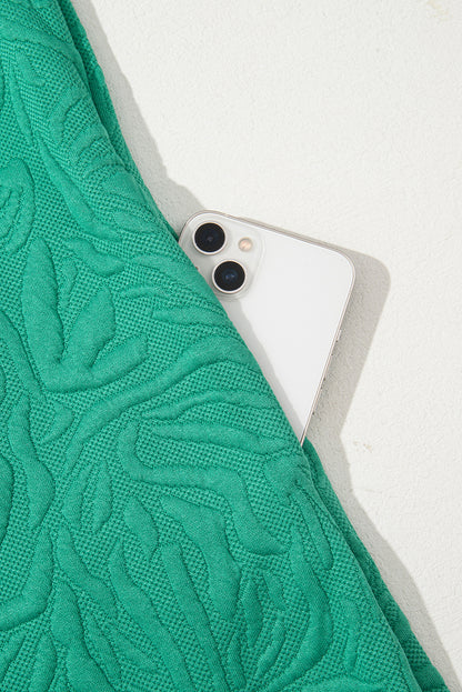 Vestido corto recto con cremallera de un cuarto y textura de jacquard verde mar