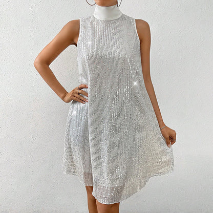 Women's Sparkly Sequin Sleeveless Evening Party Dress
