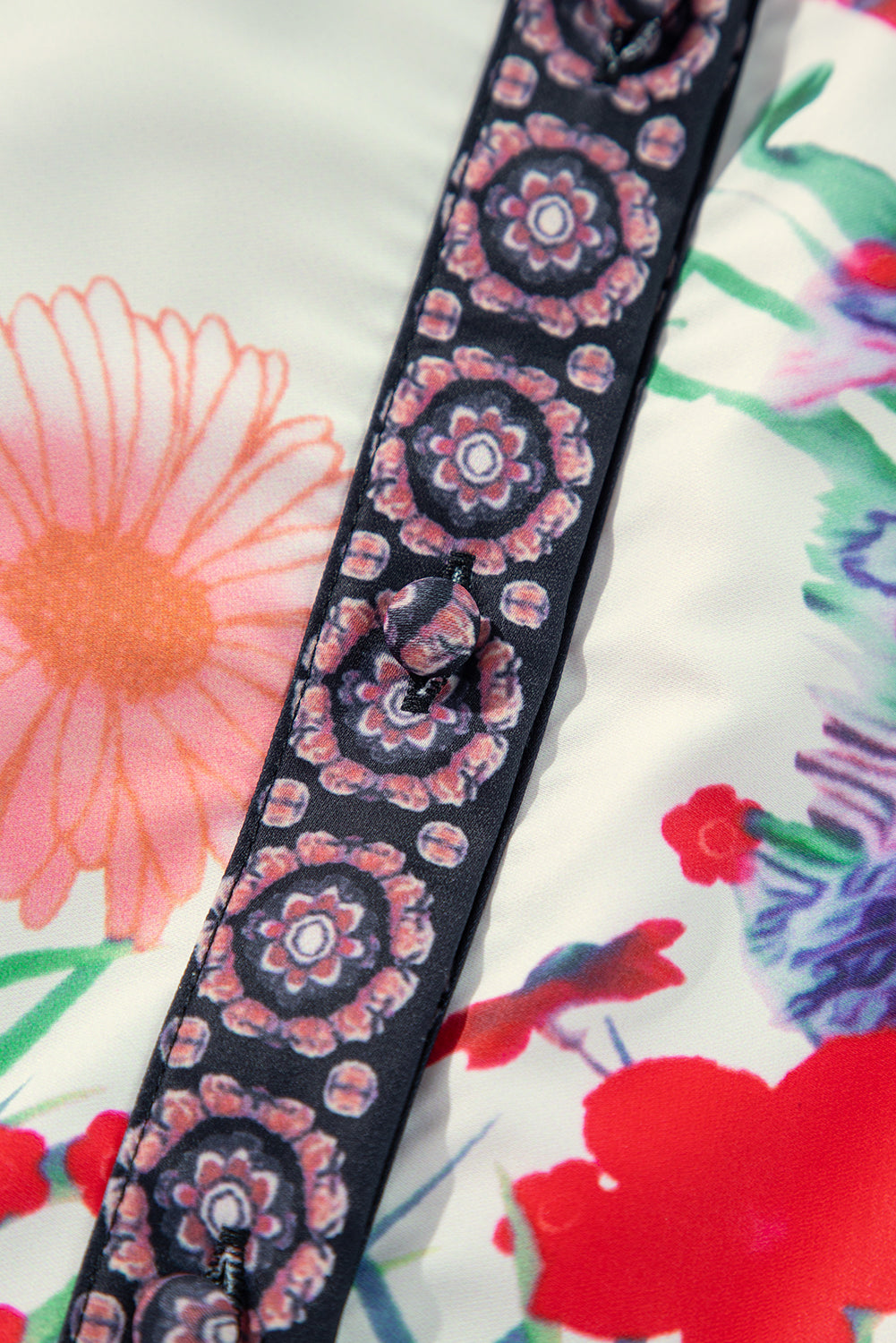 Vestido camisero mini de cintura alta con botones y estampado floral color albaricoque
