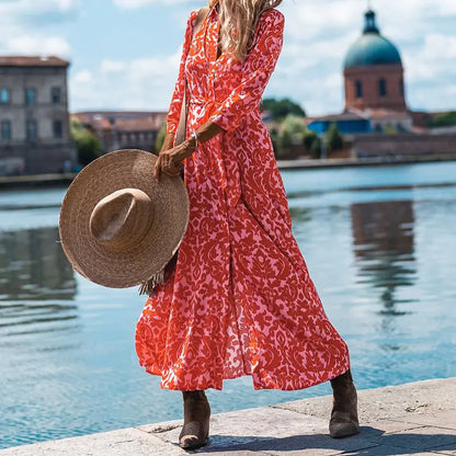 Trendy Print Lace-up Waist Dress