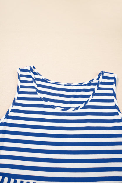 Sky Blue Stripe U Neck Sleeveless Loose Fit Mini Dress