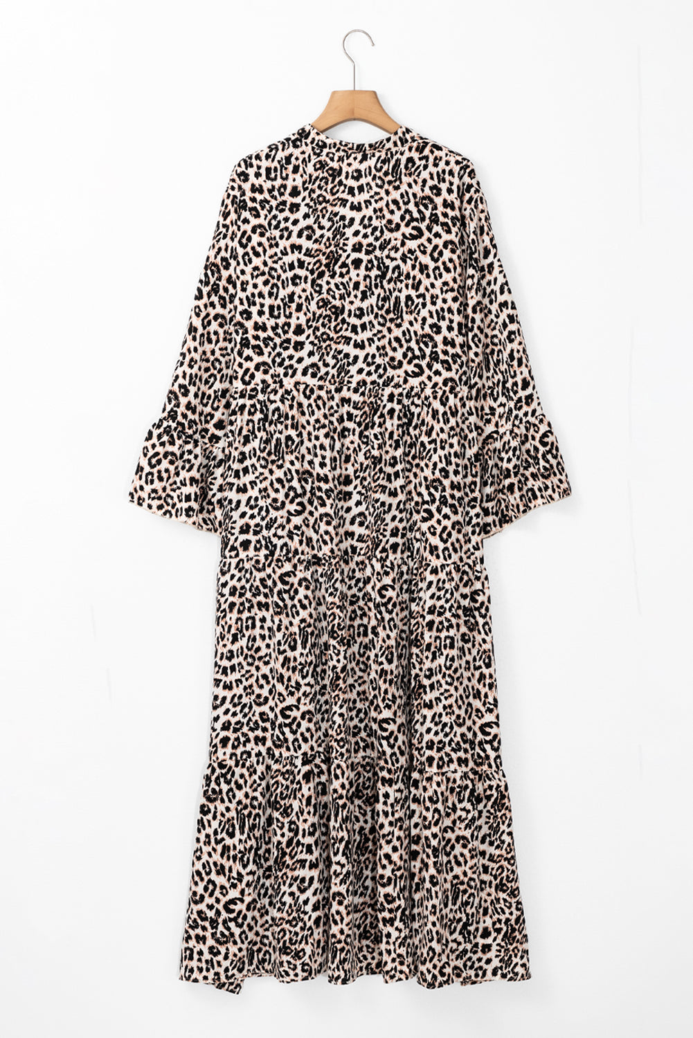 Vestido largo de manga ancha con capas y estampado de leopardo color albaricoque