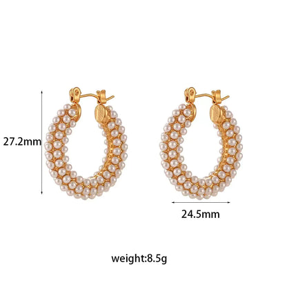 U-Shaped Pearl Design Earrings in Titanium Steel