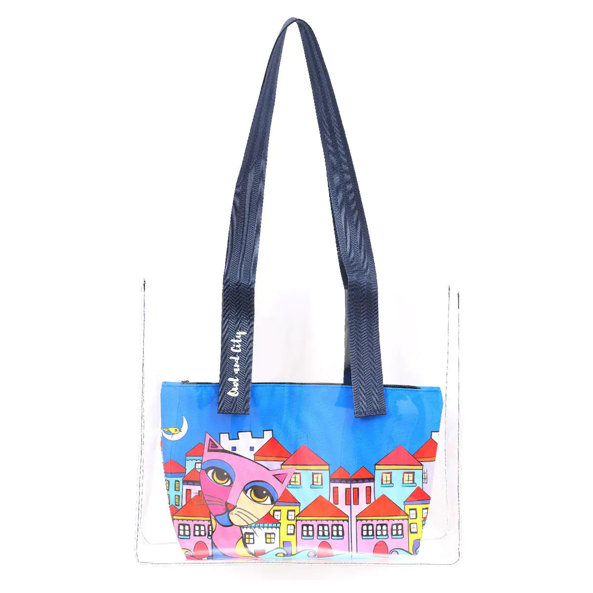 Bolsa de compras y playa transparente con diseño de búho y ciudad de Biggdesign
