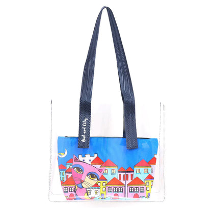 Bolsa de compras y playa transparente con diseño de búho y ciudad de Biggdesign
