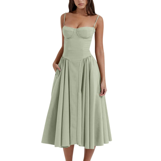 Vestido midi con bustier floral para mujer, vestido formal plisado para cóctel