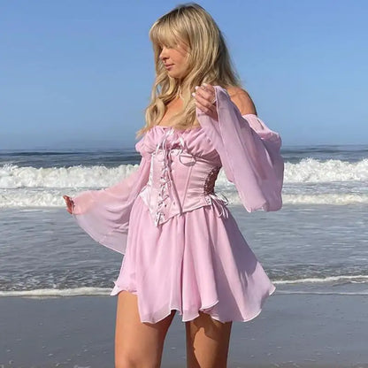 Pink Chiffon Corset Summer Dress