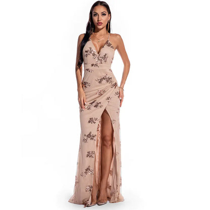 Sequined Sleeveless Backless Maxi Dress