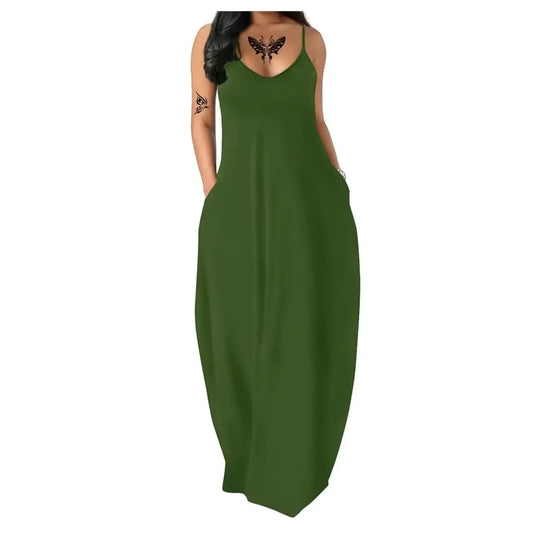 Vestido largo de verano para mujer, estilo bohemio, informal, sin mangas, con tirantes fruncidos, con capas, para playa y sol.