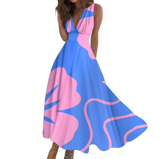 Cottagecore Floral Maxi Dress - Sky Blue