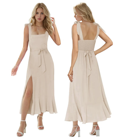 MllesReve - Vestidos de graduación de verano para mujer, largo hasta la rodilla, con abertura y volantes, para fiesta de cumpleaños, talla grande, champán