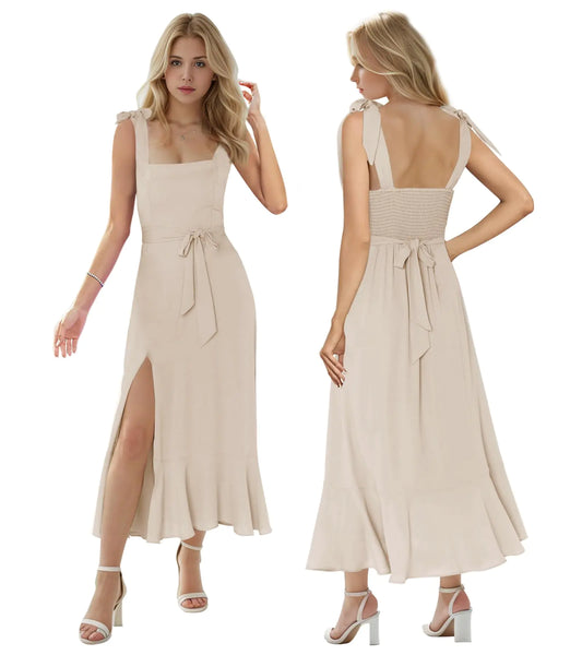 MllesReve - Vestidos de graduación de verano para mujer, largo hasta la rodilla, con abertura y volantes, para fiesta de cumpleaños, talla grande, champán