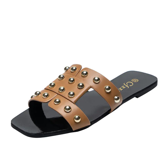 Chic Rivet Accented Flat Sandals