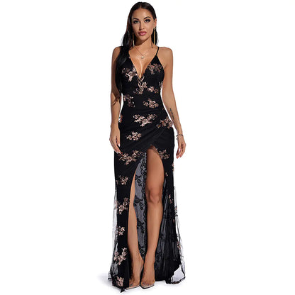Sequined Sleeveless Backless Maxi Dress