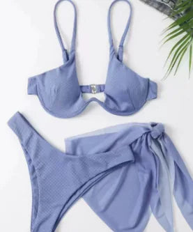 Trendy Ribbed Three-Piece Beachwear