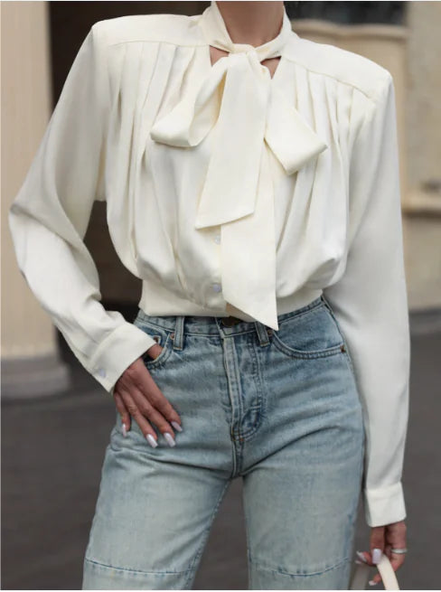 Sophisticated Long-Sleeve Cinched Blouse